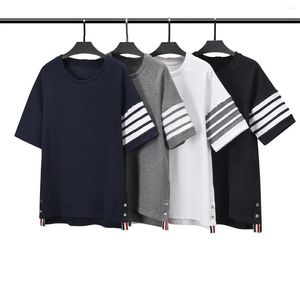 Camisas masculinas T-shirt gola redonda algodão waffle quatro barras versão coreana de absorção de suor lazer mangas curtas