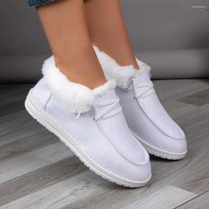 Casual Shoes Winter Flat Women's Cotton With Furry Thick Plush Lace Up Thermal Heat Retention Anti-skid For Snow