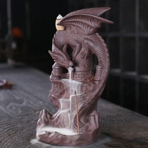 Burners Dragon Ceramic Waterfall Inales Holder, Cool Dragon Decor, Backflow rökelsebrännare, Incense Fountain Home Room Decor, Awesome Gift