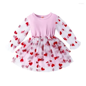 Girl Dresses Baby Valentine S Day Outfit Long Sleeve Stripe Love Heart Print Tulle Tutu Princess Dress With Headband