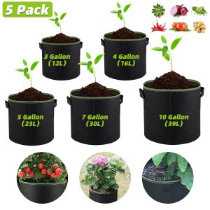 Taschen 5 Stück Wachsbeutel Filztöpfe 10/7/5/4/3 Gallonen Gartenstoff Pflanzbeutel DIY Kartoffeln Gemüse Blumentopf Gartengeräte