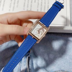 Fashion Brand Watches Women Girl Crystal Rectangle Style Leather Strap Quartz Wrist Watch HE02256O
