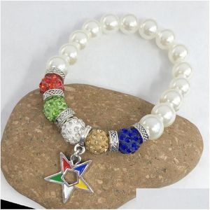 Filo di perline Fatto a mano Sorority greco Elastico Perla bianca Ordine della stella orientale Disco Ball Chram Bracciale Donna Gioielli Drop Del Dhi2P