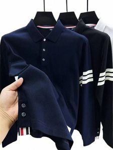 Polo da uomo di marca di qualità di lusso Primavera Autunno 100% Cott risvolto a righe stampato manica Lg coreano Busin T-shirt casual X1XT #