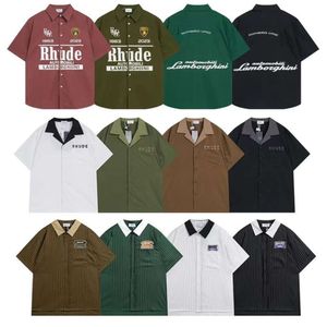 2024 NOVO Rhude Mens Camiseta de Alta Qualidade Tess Designer Casual Moda Rhode Polo Camisa Manga Curta Europa América Homens Mulheres Pescoço Redondo Camisetas Tamanho S-XL