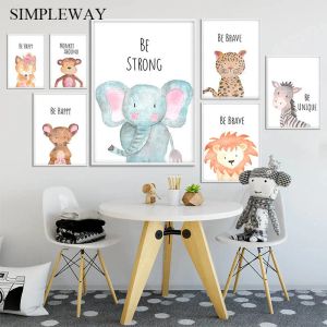 Frame Baby Nursery Wall Art Canvas Poster Print Woodland Animal Lion Elephant Nordic Kid Decoration Picture Painting Child Room Decor