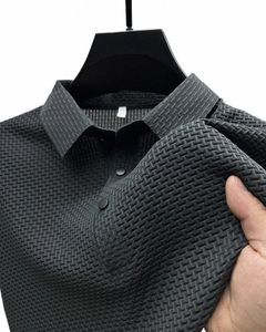 summer New Men's Halter Hollow Short Sleeve Polo Shirt Ice Silk Breathable Busin Fi T-shirt Men's Brand Clothing T7T3#