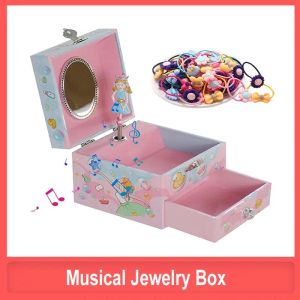 Boxes Musical Jewelry Box for Girls Kids Jewelry Box Music Storage Box with Mirror and Drawer Wooden Ballerina Musical Box for Girls