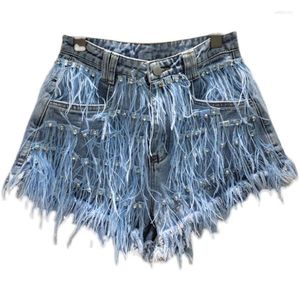 Jeans da donna Stazione europea 2024 Summer Lady Diamond Fur Nappa Pantaloncini di jeans alla moda per donna