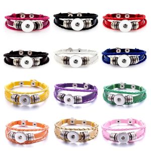 Retro Handmade Braided Leather Snap Button Bangles fit 18MM Snaps for Women Men Buttons Jewelry