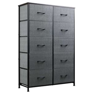 WLIVE 10-drawer Dresser, Storage Tower for Bedroom, Hallway, Closets, Tall Chest Organizer Unit with Textured Print Fabric Bins, Steel Frame, Wood Top, Easy