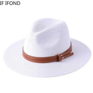 Шляпы с широкими полями Панамы 56-58-59-60 СМ Новая натуральная Панама Мягкая соломенная шляпа Летняя женская/мужская широкая коричневая пляжная шляпа от солнца Защита от ультрафиолета Шляпа Fedora Hat J240325