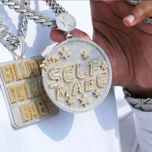 2024 Big Heavy Iced Out Bling 5A Cubic Zircon Paved Self Made Engraved CZ Star Pendant Necklace Hip Hop Men Women Charm Jewelry240312