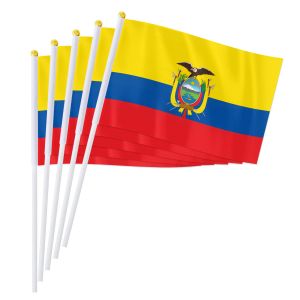 アクセサリーPterosaur 14*21cm Ecuador Hand Flag、World International Ecuador Ecuadorian National Handheld Small Waving Flag Desk Decor Gift