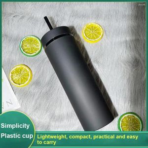 Tumblers 500 مل كوب قش مزدوج الطبقات مع غطاء LID الحلوى اللون كوب بلاستيك القهوة شرب هدايا عيد الميلاد قابلة لإعادة الاستخدام