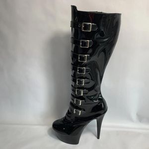 Buty taneczne 15 cm Ultra wysokie obcasy buty kolanowe punkowe hasp boczny zamek błyskawiczny okrągłe palce 6-calowe gotycki gladiator