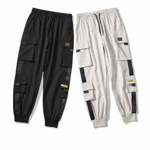 Homens Ribbs Block Black Pocket Cargo Pants Harem Corredores Harajuku Sweatpant Hip Hop Tactical Calças 85cd #