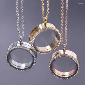 Pendant Necklaces 1Pc Stainless Steel Glass Locket For Women Men Round Memory Reliquary Ashes Holder Medaillon Collares Jewelry