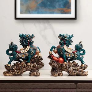 Sculptures Chinese Kirin Lucky Statue Domineering Animal Home Living Room Decoration Resin Modern Art Sculpture Accessories Gift Statue