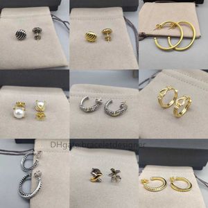 Designer Women Gold Earrings Hoop Earring Trendy S925 for Round Sterling Earstuds Popular Stud Silver 2024 Retro Twist Pearl Diamond Luxury Brand