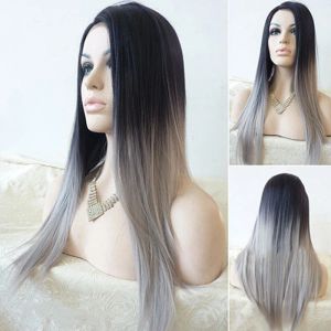 Wigs WHIMSICAL W Synthetic Wigs for Women Long Straight Black Ombre Grey Wigs Middle Part Daily Use Costume Wigs