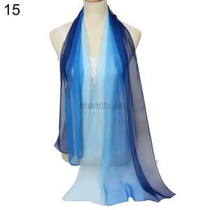 Sarongs Fashion Gradient Color Voile Scarf Womens Lightweight Soft Neckline Wrapped Shawl Chiffon Neckline Scarf Sunscreen Girl Scarves 240325