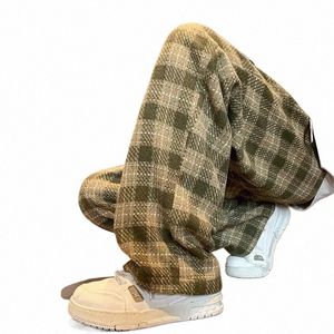 Houzhou Green Plaid Pants Men Harajuku Winter Wide Leg Checked Checked Male特大サイズのカジュアルスウェットパンツストリートウェア