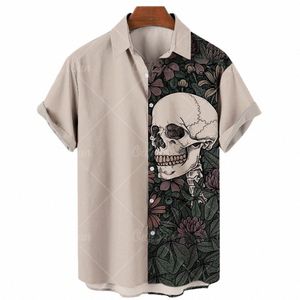 Verão havaiano crânio masculino coreano floral casual camisa de manga curta harajuku digital impressão 3d oversized roupas importadas d5XG #