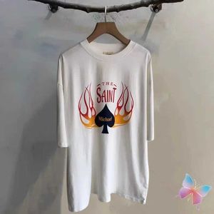 Erkekler Tişörtler Spade Poker Alev Mektubu Saint Michael Tshirt Beyaz Pamuk Yuvarlak Boyun Kısa Sle Üstleri Hiphop Sokak Gevşek Erkekler Kadın Tişörtleri J240325