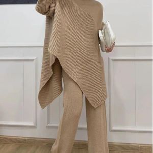 Kvinnors tvådelar Pants Vanovich Fashion Bat ärmar Lossa asymmetrisk casual tröja Elastisk midja Långt brett bens tvådelar