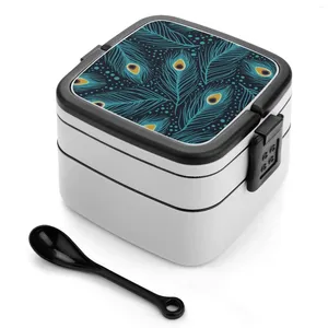 Fantazja z piór na zastawie obiadowym. Peacock Feathers Bento Box Portable Lunch Wheat Straw Straw Storage Personalized