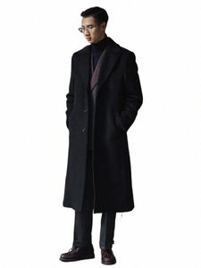 mauroicardi Autumn Winter Lg Warm Black Trench Coat Men Single Breasted Luxury Wool Blends Overcoat 2022 High Quality Clothing b8Ii#