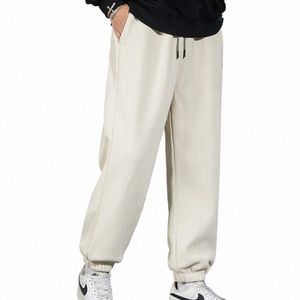 Calças casuais de veludo homens grosso solto cordão inverno nova chegada comprimento total cor sólida esportes diário b sweatpants masculino o1ol #