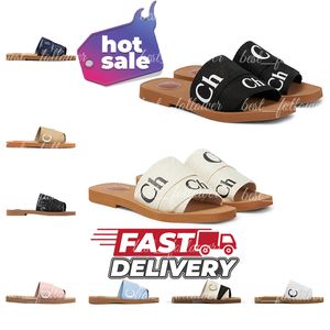 Fast delivery designer women woody slides designer canvas rubber slippers white black soft pink sail womens mules flat sandals fashion outdoor beach shoes