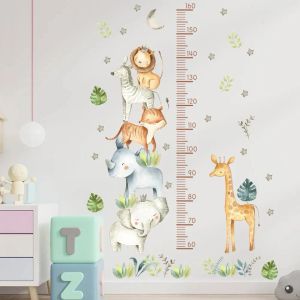 Adesivos jung animais altura medir adesivos de parede para crianças meninos meninas decoração de bebê decoração de girafa elefante mapa de papel de parede de papel de parede vinil