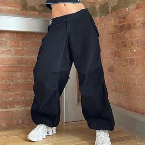 Kvinnors byxor 2024 Kvinnor Casual Joggers Tech Solid Low Midja Drawstring Wide Leg Baggy byxor Y2K Streetwear Oversize Sweatpants