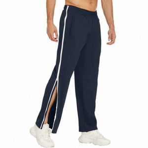 mid-rise Men Sweatpants Elastic Waistband Pockets Sports Trousers Splicing Color Wide Leg Side Zipper Basketball Pants a3Pe#