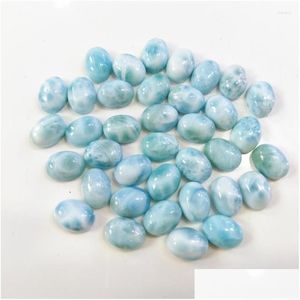 Diğer boncuklar doğal larimar boncuklar6 8mm oval şekil yüzüğü yüz değerli 3pc/lot yarı değerli taş mücevher yapımı Accessorie Drop Dive dhfxi