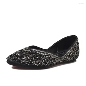 Scarpe casual Ballerine glitter argento Donna Catene a punta Catene di metallo Muli V Espadrillas aperte con paillettes Zapatos De Mujer Y558