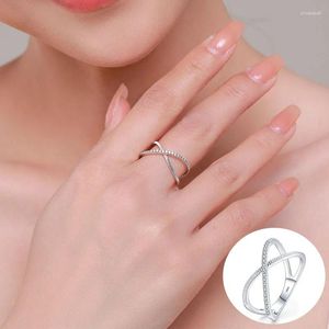 Clusterringe 925 Sterling Silber Zirkon Geometrischer Ring für Frau Mädchen Einfaches Kreuz Doppelschichtiges Design Schmuck Party Geschenk Tropfen