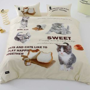 Svetanya Bettwäsche-Set aus ägyptischer Baumwolle, Katze, Hund, Cartoon-Königin-King-Size-Bett, Bettlaken, Kissenbezug, Trösterbezug, Brot