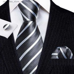 Neck Ties Neck Ties Luxury Ties for Men Black White Striped Blue Red Green Purple Silk Necktie Pocket Squar Cufflinks Set Wedding BarryWang 5080 Y240325