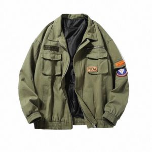 Tactical Pilot Baseball Jacket Mens Multi-Pocket Loose Army Uniform Casual Fi Vintage Aviator Training Coats Spring Autumn M2Yr#