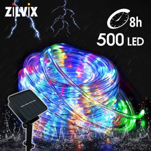 Dekoracje 50 m Słoneczny pasek LED ROPE Tube Fairy Light String Outdood Waterproof na wesele świąteczny imprez