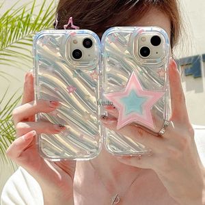 Capas de telefone celular INS Coreia 3D Cute Wave Star + Suporte Capa de choque à prova de choque para iPhone 14 11 12 13 Pro Max Soft Silicone Phone Back Cover Fundas H240326