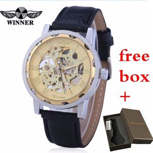 Factory direct men's mechanical watches fashion brand winner hollow leather automatic watches non-fading hypoallergenic busin281T