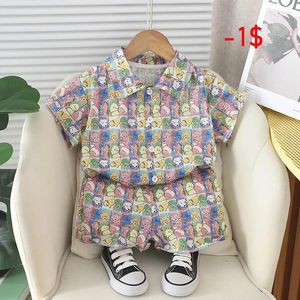 Clothing Sets MiniAinis Summer Boy Cartoon T Shirt And Shorts 2 Piece Suit Boys Bear Dog Pattern Set Children Casual Clothes