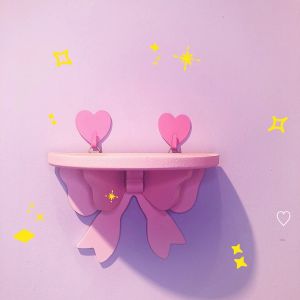 Racks japonês kawaii rosa arco quarto prateleiras wallmounted cosméticos rack de armazenamento de madeira feminino coração decoração do quarto prateleira de parede