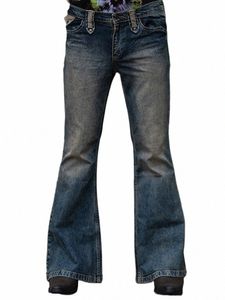 Punk Stlye Men FLARED BAGGY JEANS BOOTCUT BEN DISTRED PATCHWORK Denim Pants New Designer Bell Bottom Byxor Fall Winter A232#