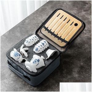 Set da tè e caffè Set da tè in ceramica portatile Set da tè cinese Kung Fu Teiera Viaggiatore con borsa Gaiwan Tazze di cerimonia Consegna a goccia Ho Dhnhg